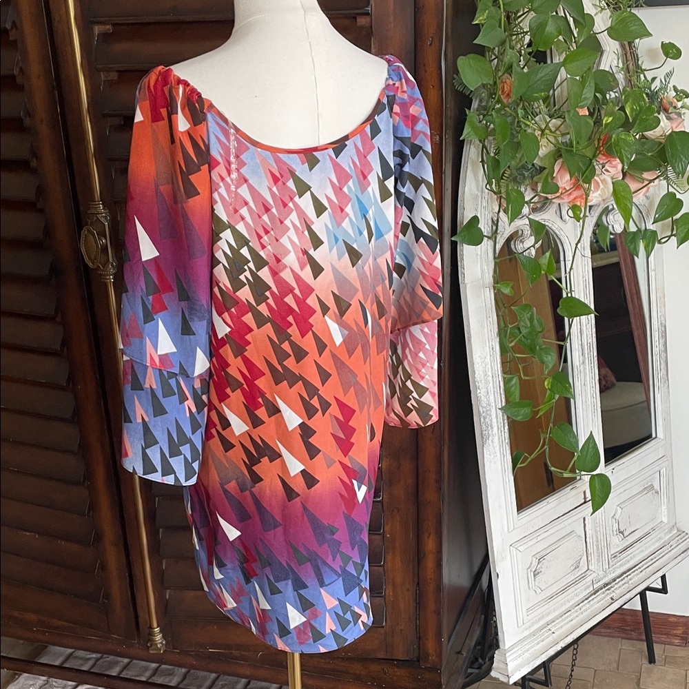 Romeo Juliet Couture Geometric Multicolor Adjustable Off-Shoulder Dress Large - Picture 10 of 11